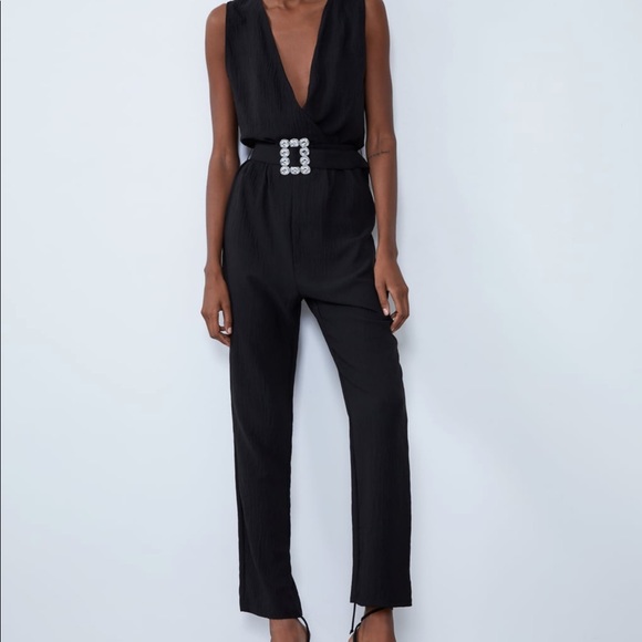 Zara Pants & Jumpsuits Zara Black Jumpsuit With Jeweled Belt Romper